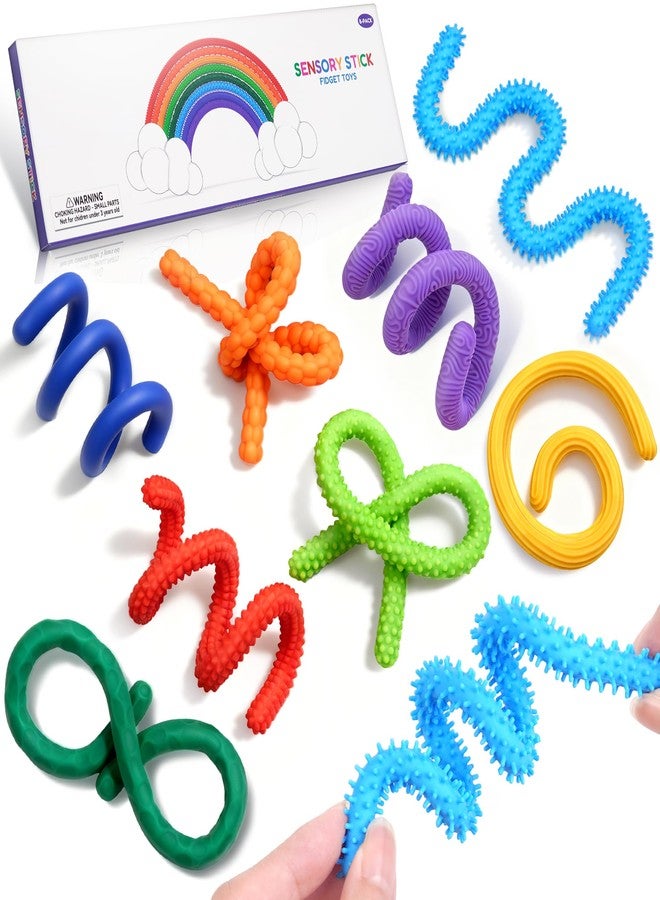 CHESLICR Valentines Day Gifts for Kids Classroom, 8Pack Fidget Toys Silicone Sensory Sticks for Adult Silent ADHD Autism Autistic Prize Treasure Box Airplane Travel Car Toy Dementia Activities for Seniors - Image 1